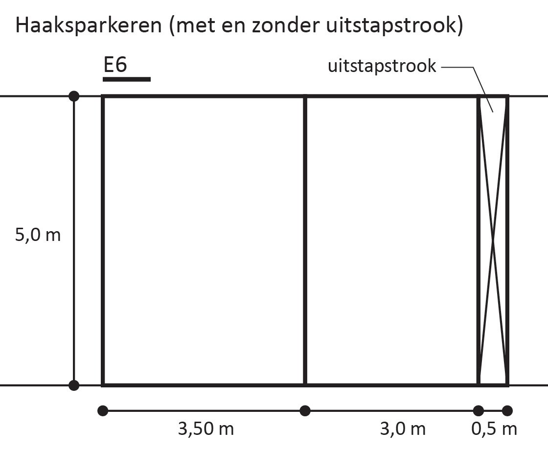Lijnen die tonen welke ruimte nodig is voor haaksparkeren.