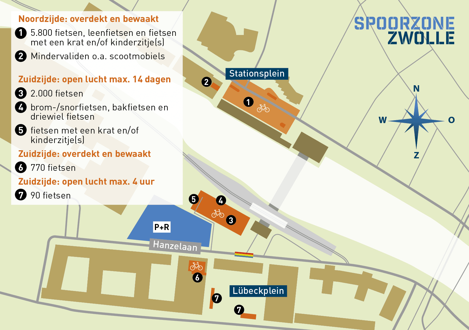 Plattegrond met plekken om je fiets te parkeren