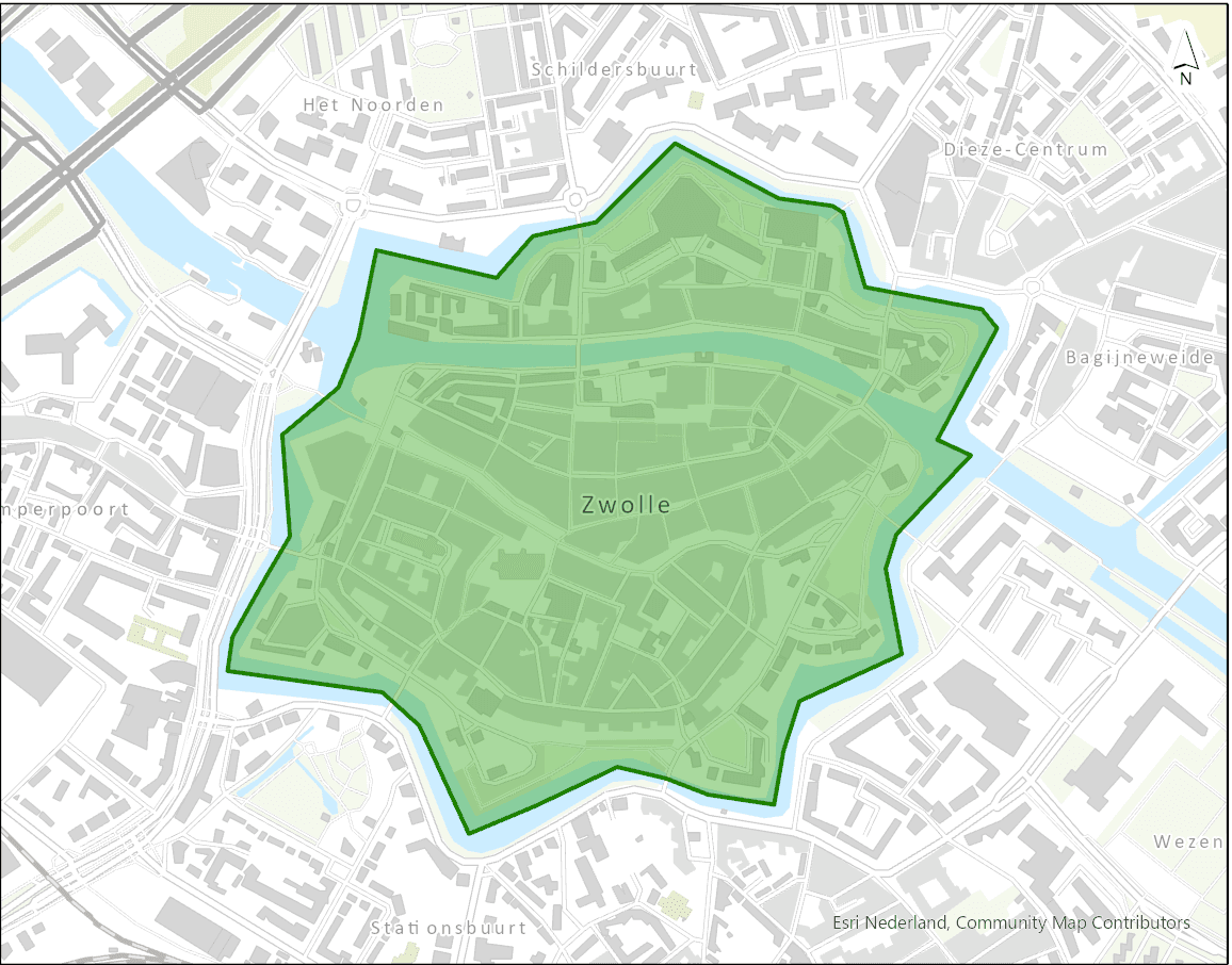 Kaart van de zero emissiezone Zwolse binnenstad.png