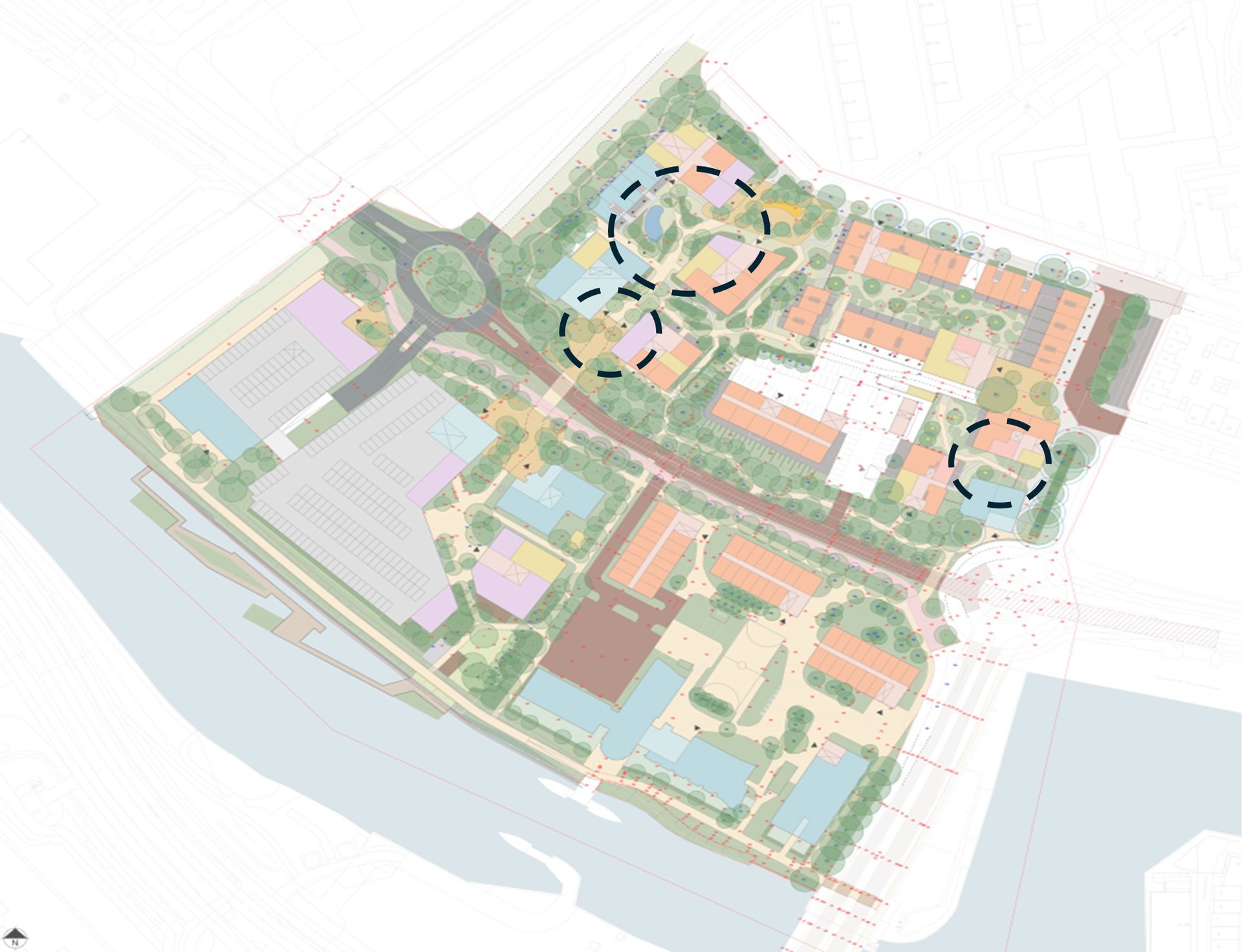 De locatie van de pleintjes zijn omcirkeld op de kaart van het Roelenkwartier