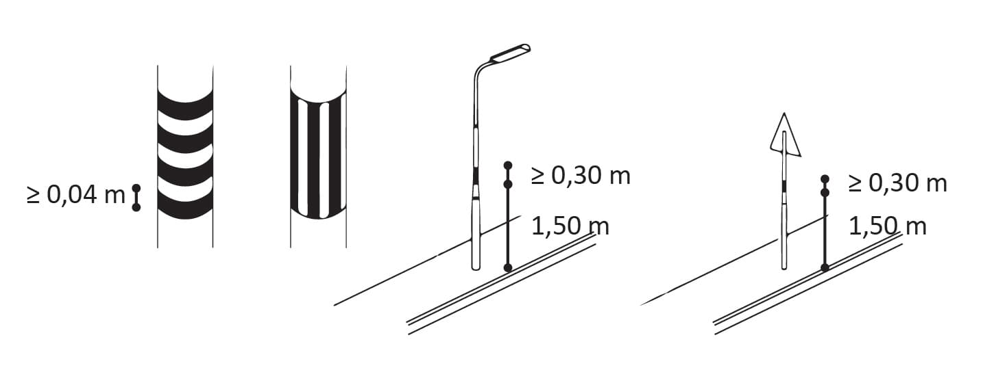 De tekening laat zien hoe contrast aangebracht kan worden op onder meer straatverlichting en verkeersborden.