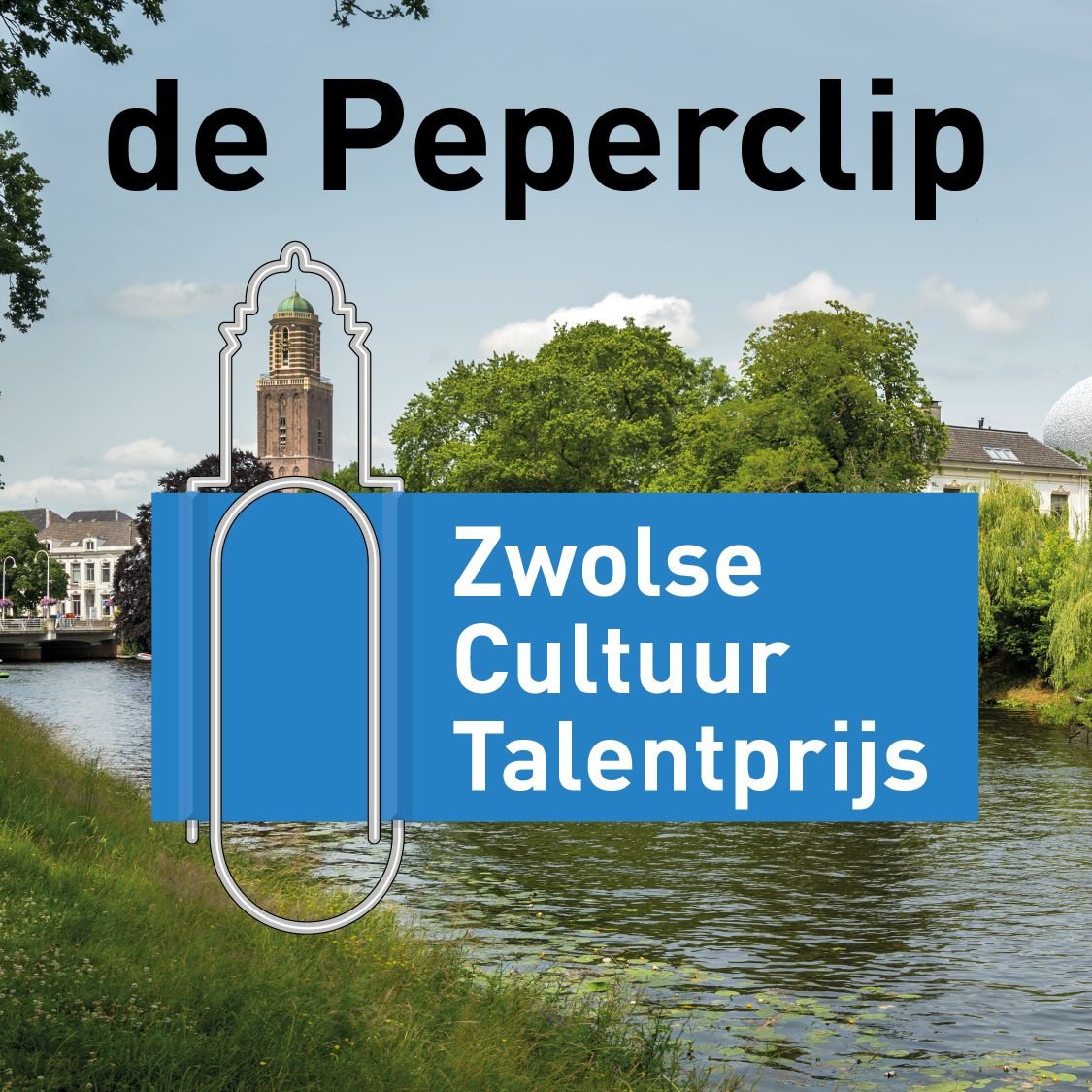 Beeldmerk Zwolse cultuur talentprijs - de Peperbus in beeld, maar een paperclip daar omheen.