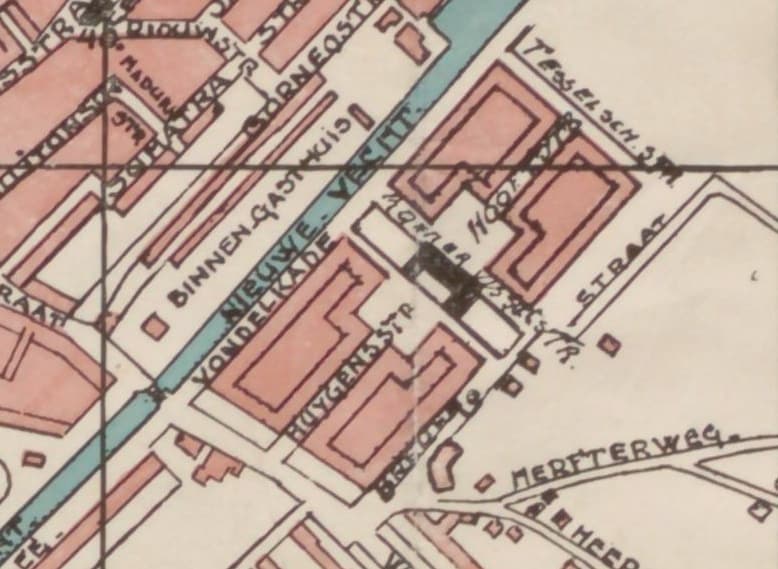 Uitsnede uit de stadsplattegrond met daarop het complex (Collectie Overijssel)