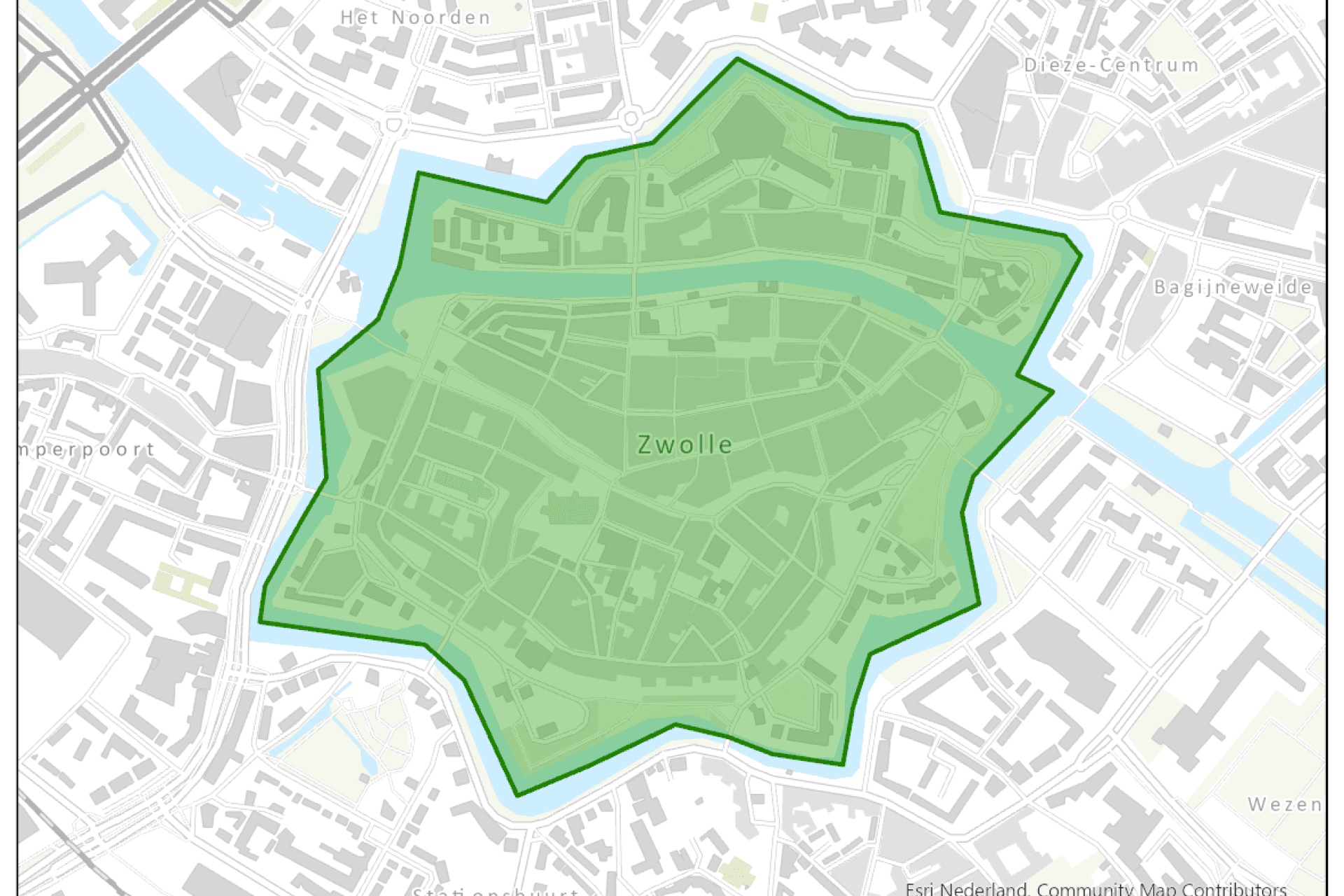 Kaart Zero emissiezone: dit is het volledige gebied dat binnen de stadsgrachten ligt.